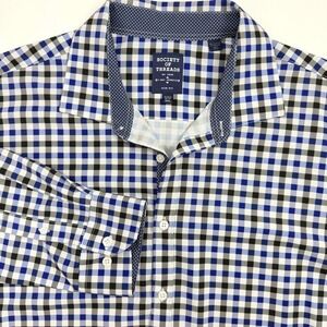 Society of Threads Dress Shirt Mens XXL Blue Gingham No Iron Slim Fit Stretch